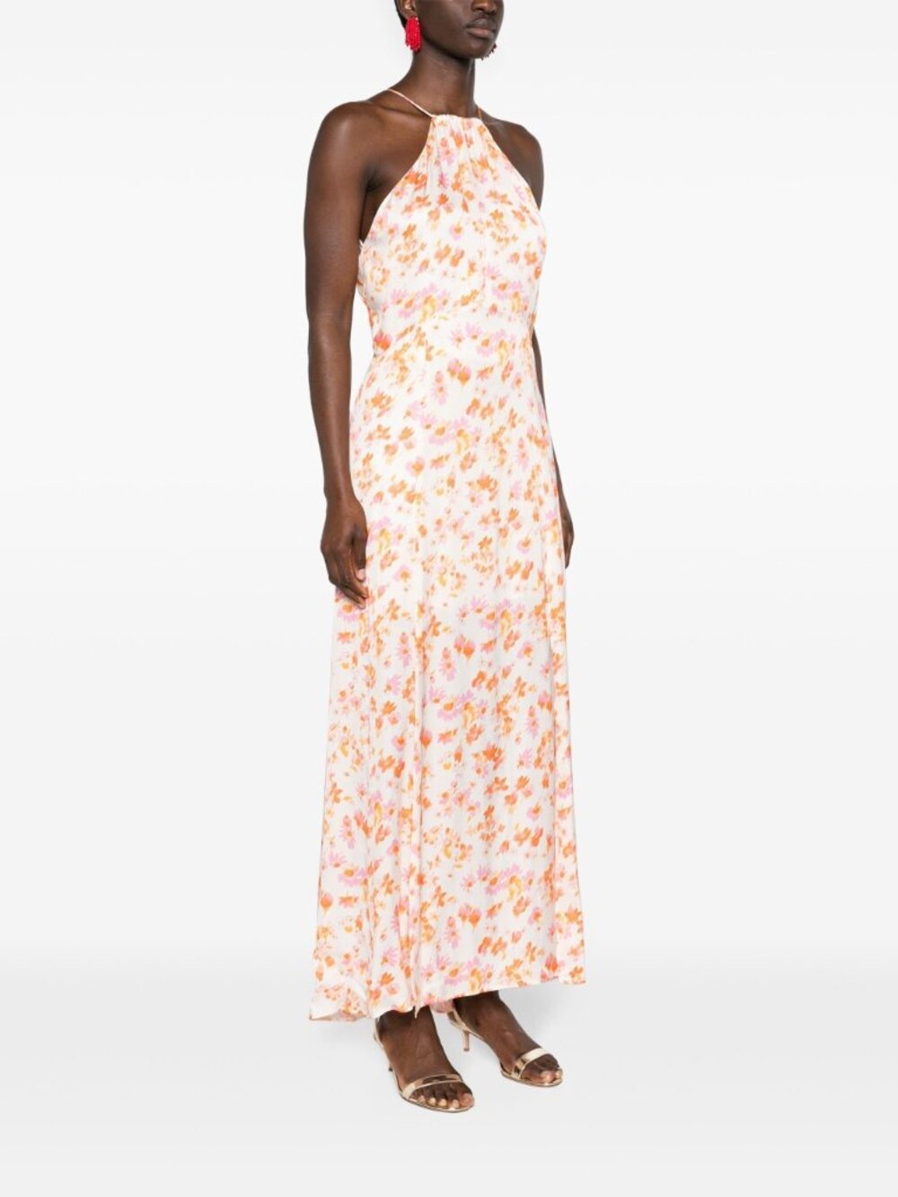 MAJE Rispring Maxi Dress Luxe Floral Airy Satin Halter Gown Party Flowy Stunner - Picture 6 of 16
